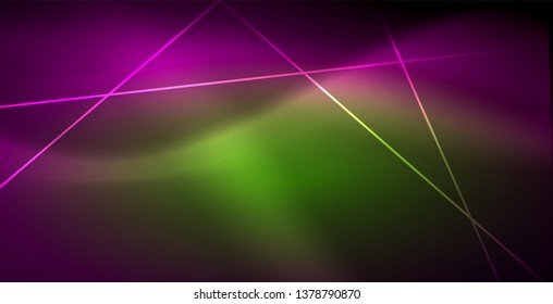 Neon glowing lines, magic energy space light concept, abstract background wallpaper design, vector illustration