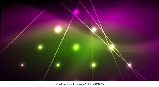 Neonleuchtende Linien, magisches Energieraum-Lichtkonzept, abstrakter Hintergrund, Tapete-Design, Vektorgrafik