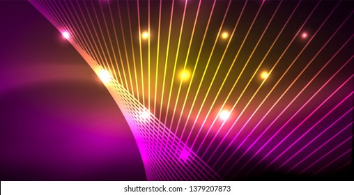 Neon glowing lines, magic energy space light concept, abstract background wallpaper design, vector illustration