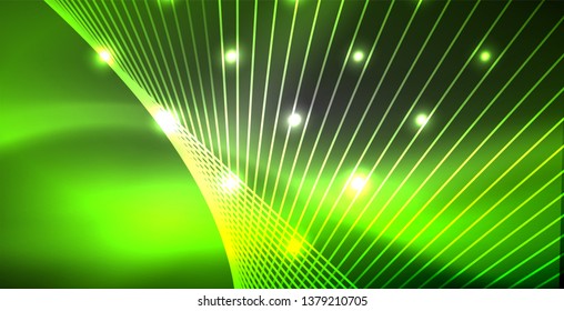 Neon glowing lines, magic energy space light concept, abstract background wallpaper design, vector illustration