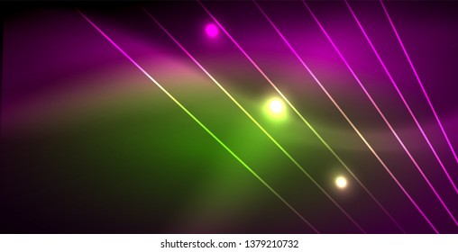 Neon glowing lines, magic energy space light concept, abstract background wallpaper design, vector illustration