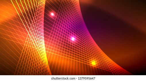 Neon glowing lines, magic energy space light concept, abstract background wallpaper design, vector illustration
