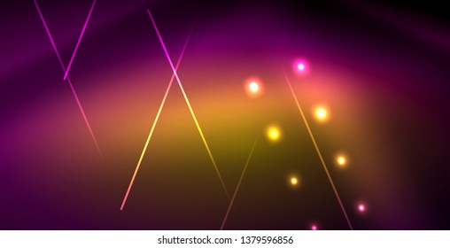 Neon glowing lines, magic energy space light concept, abstract background wallpaper design, vector illustration