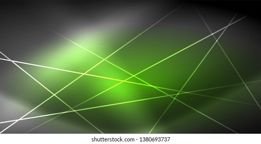 Líneas brillantes de neón, concepto de luz espacial mágica, diseño de fondo abstracto de fondo de fondo, ilustración vectorial