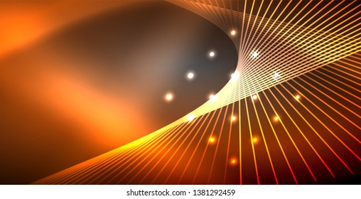 Líneas brillantes de neón, concepto de luz espacial mágica, diseño de fondo abstracto de fondo de fondo, ilustración vectorial