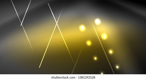 Líneas brillantes de neón, concepto de luz espacial mágica, diseño de fondo abstracto de fondo de fondo, ilustración vectorial