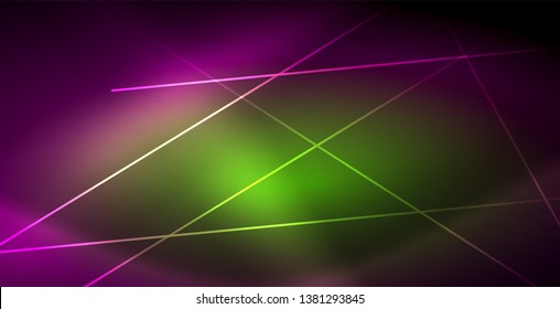 Neon glowing lines, magic energy space light concept, abstract background wallpaper design, vector illustration