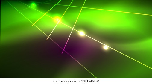 Líneas brillantes de neón, concepto de luz espacial mágica, diseño de fondo abstracto de fondo de fondo, ilustración vectorial