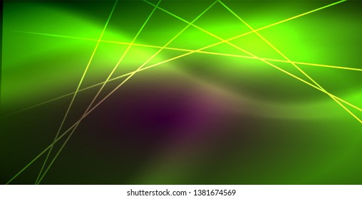 Linhas brilhantes de néon, conceito de luz de espaço de energia mágica, design de papel de parede de fundo abstrato, ilustração vetorial