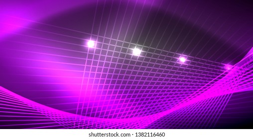 Neon glowing lines, magic energy space light concept, abstract background wallpaper design, vector illustration