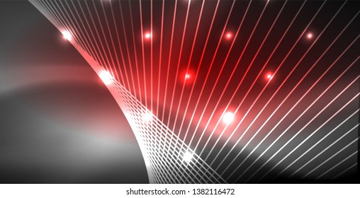 Líneas brillantes de neón, concepto de luz espacial mágica, diseño de fondo abstracto de fondo de fondo, ilustración vectorial