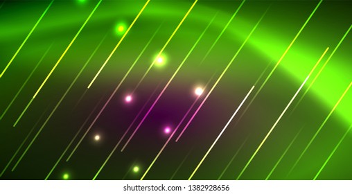 Neon glowing lines, magic energy space light concept, abstract background wallpaper design, vector illustration