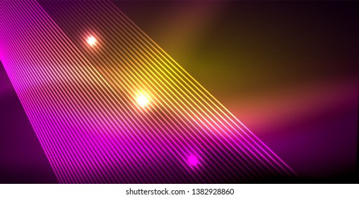 Líneas brillantes de neón, concepto de luz espacial mágica, diseño de fondo abstracto de fondo de fondo, ilustración vectorial