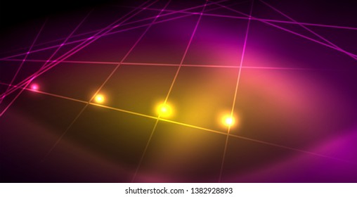 Líneas brillantes de neón, concepto de luz espacial mágica, diseño de fondo abstracto de fondo de fondo, ilustración vectorial