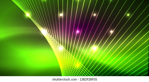 Neon glowing lines, magic energy space light concept, abstract background wallpaper design, vector illustration