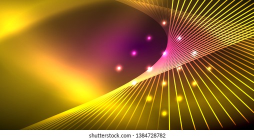 Neon glowing lines, magic energy space light concept, abstract background wallpaper design, vector illustration