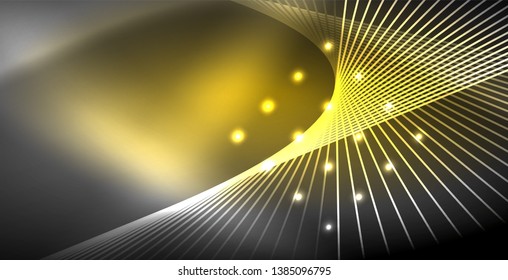 Neon glowing lines, magic energy space light concept, abstract background wallpaper design, vector illustration