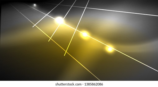 Líneas brillantes de neón, concepto de luz espacial mágica, diseño de fondo abstracto de fondo de fondo, ilustración vectorial