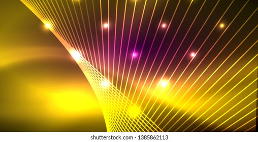 Neon glowing lines, magic energy space light concept, abstract background wallpaper design, vector illustration