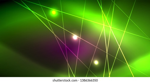 Neon glowing lines, magic energy space light concept, abstract background wallpaper design, vector illustration