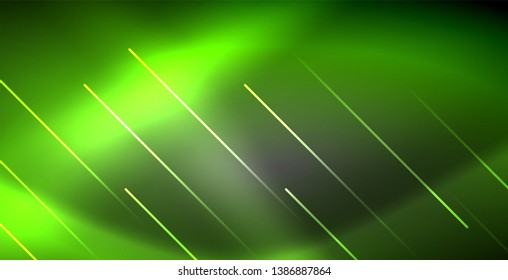 Neon glowing lines, magic energy space light concept, abstract background wallpaper design, vector illustration