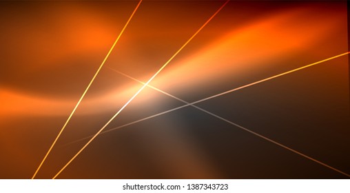 Líneas brillantes de neón, concepto de luz espacial mágica, diseño de fondo abstracto de fondo de fondo, ilustración vectorial