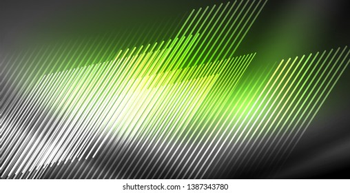 Líneas brillantes de neón, concepto de luz espacial mágica, diseño de fondo abstracto de fondo de fondo, ilustración vectorial