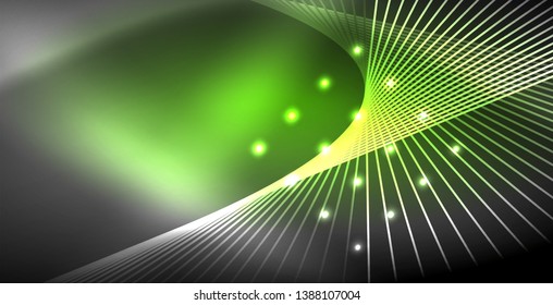 Neon glowing lines, magic energy space light concept, abstract background wallpaper design, vector illustration