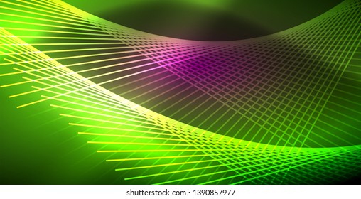 Neon glowing lines, magic energy space light concept, abstract background wallpaper design, vector illustration