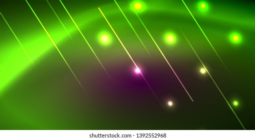 Neon glowing lines, magic energy space light concept, abstract background wallpaper design, vector illustration