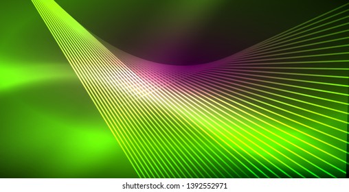 Neon glowing lines, magic energy space light concept, abstract background wallpaper design, vector illustration