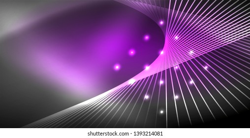 Neon glowing lines, magic energy space light concept, abstract background wallpaper design, vector illustration