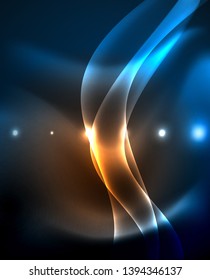 Neon glowing lines, magic energy space light concept, abstract background wallpaper design, vector illustration