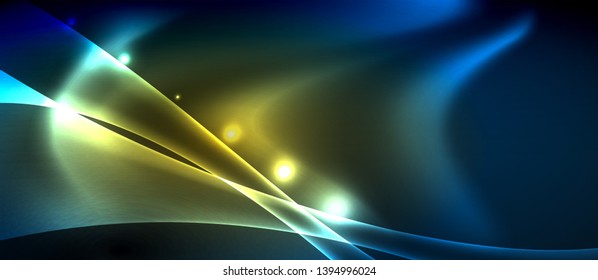 Líneas brillantes de neón, concepto de luz espacial mágica, diseño de fondo abstracto de fondo de fondo, ilustración vectorial