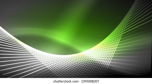 Neon glowing lines, magic energy space light concept, abstract background wallpaper design, vector illustration