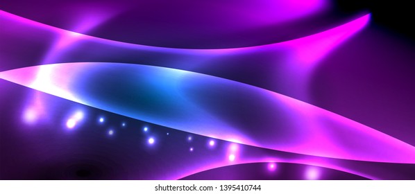 Neon glowing lines, magic energy space light concept, abstract background wallpaper design, vector illustration