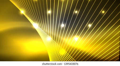 Neon glowing lines, magic energy space light concept, abstract background wallpaper design, vector illustration