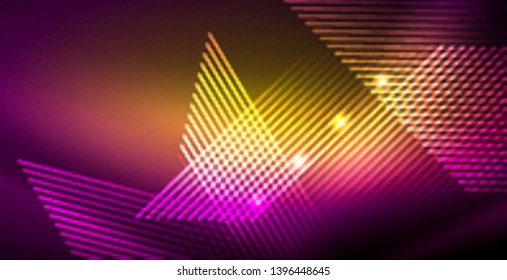 Linhas brilhantes de néon, conceito de luz de espaço de energia mágica, design de papel de parede de fundo abstrato, ilustração vetorial