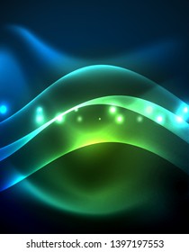 Neon glowing lines, magic energy space light concept, abstract background wallpaper design, vector illustration