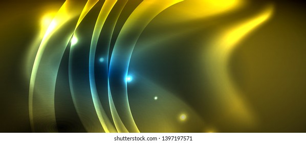 Líneas brillantes de neón, concepto de luz espacial mágica, diseño de fondo abstracto de fondo de fondo, ilustración vectorial