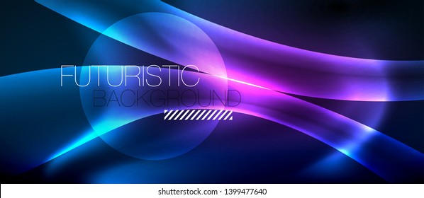 Líneas brillantes de neón, concepto de luz espacial mágica, diseño de fondo abstracto de fondo de fondo, ilustración vectorial