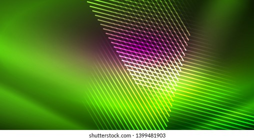 Neon glowing lines, magic energy space light concept, abstract background wallpaper design, vector illustration