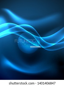 Neon glowing lines, magic energy space light concept, abstract background wallpaper design, vector illustration