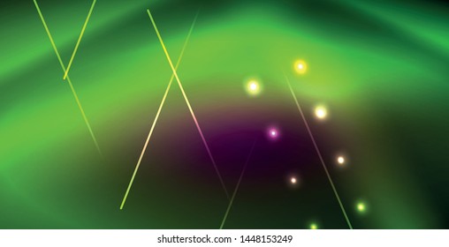 Neon glowing lines, magic energy space light concept, abstract background wallpaper design, vector illustration