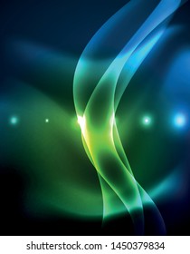 Neon glowing lines, magic energy space light concept, abstract background wallpaper design, vector illustration