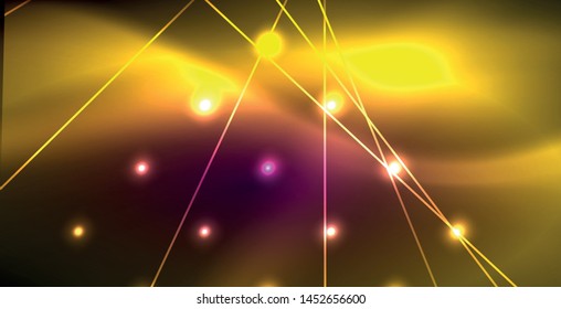 Neon glowing lines, magic energy space light concept, abstract background wallpaper design, vector illustration