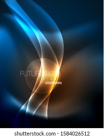 Neon glowing lines, magic energy space light concept, abstract background wallpaper design, vector illustration