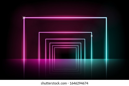 Líneas brillantes de neón, concepto de luz de espacio mágico, diseño de fondo abstracto