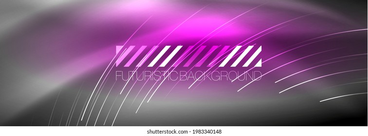Neon glowing lines, magic energy and light motion background. Vector wallpaper template