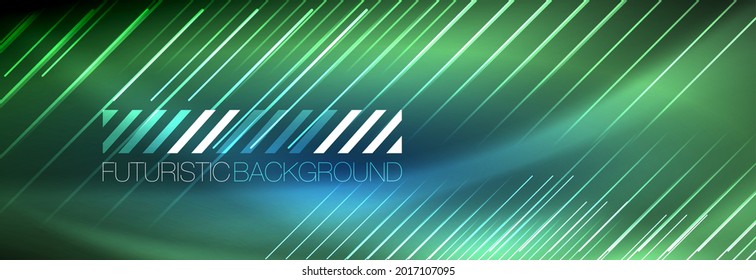 Neonleuchtende Linien, magische Energie und hellbewegter Hintergrund. Vektorhintergrundvorlage